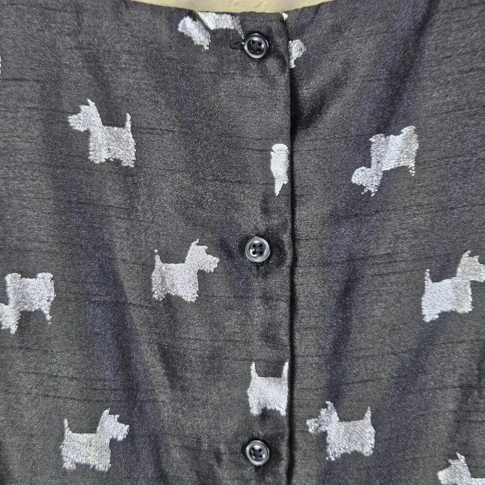 Gymboree Scottie Dog Dress Girls 7 Party Sleeveless Black Silver Bow Wedding Fun